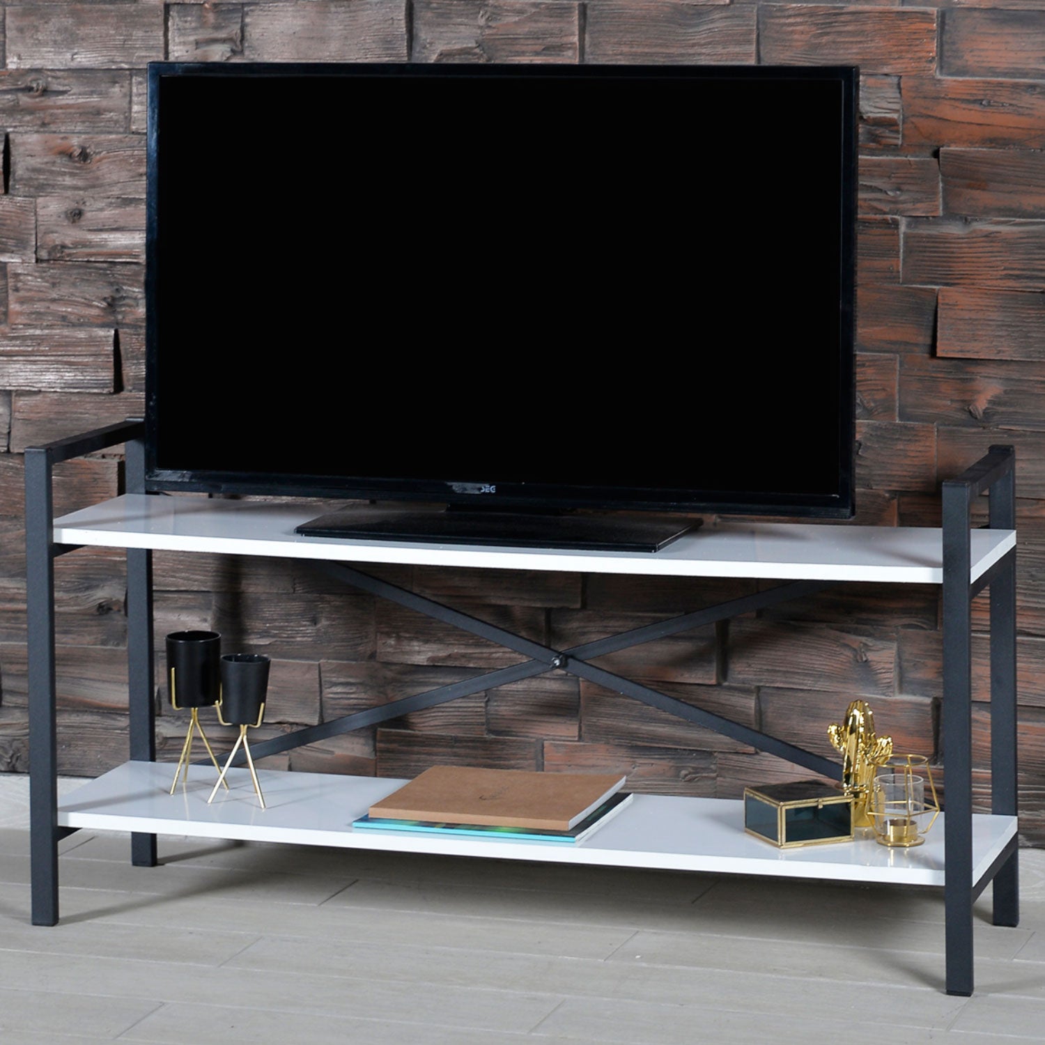 Meuble TV style industriel Marcadet 120cm Blanc