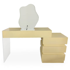 Coiffeuse Cluedo avec miroir et 5 tiroirs arrondis L102cm beige