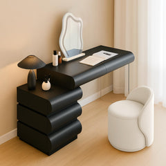 Coiffeuse Cluedo avec miroir et 5 tiroirs arrondis, L102cm noir