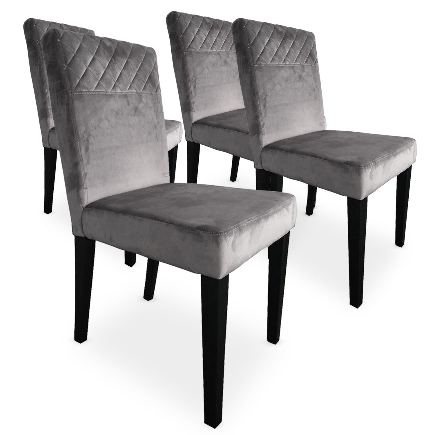 Lot de 4 chaises matelassées Milo Velours Argent