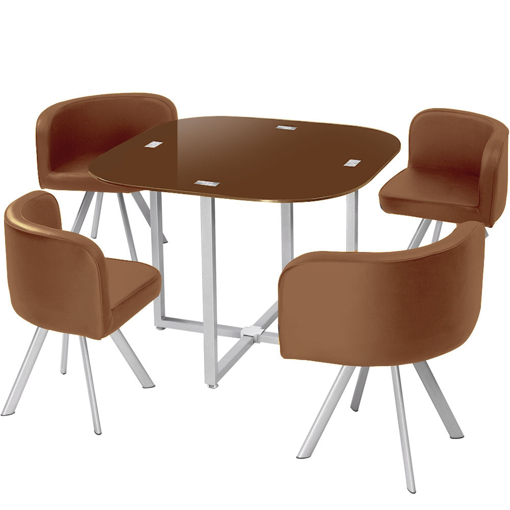 Table carrée pratique gain de place Mosaic 90 verre marron