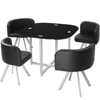 Table carrée en verre et 4 chaises noires