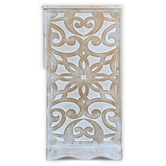 Table de chevet bois sculpté Bornar style oriental 1 porte blanc patiné or