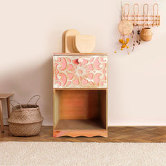 Table de chevet style oriental bois sculpté 1 porte Monbolyto Bois Rose