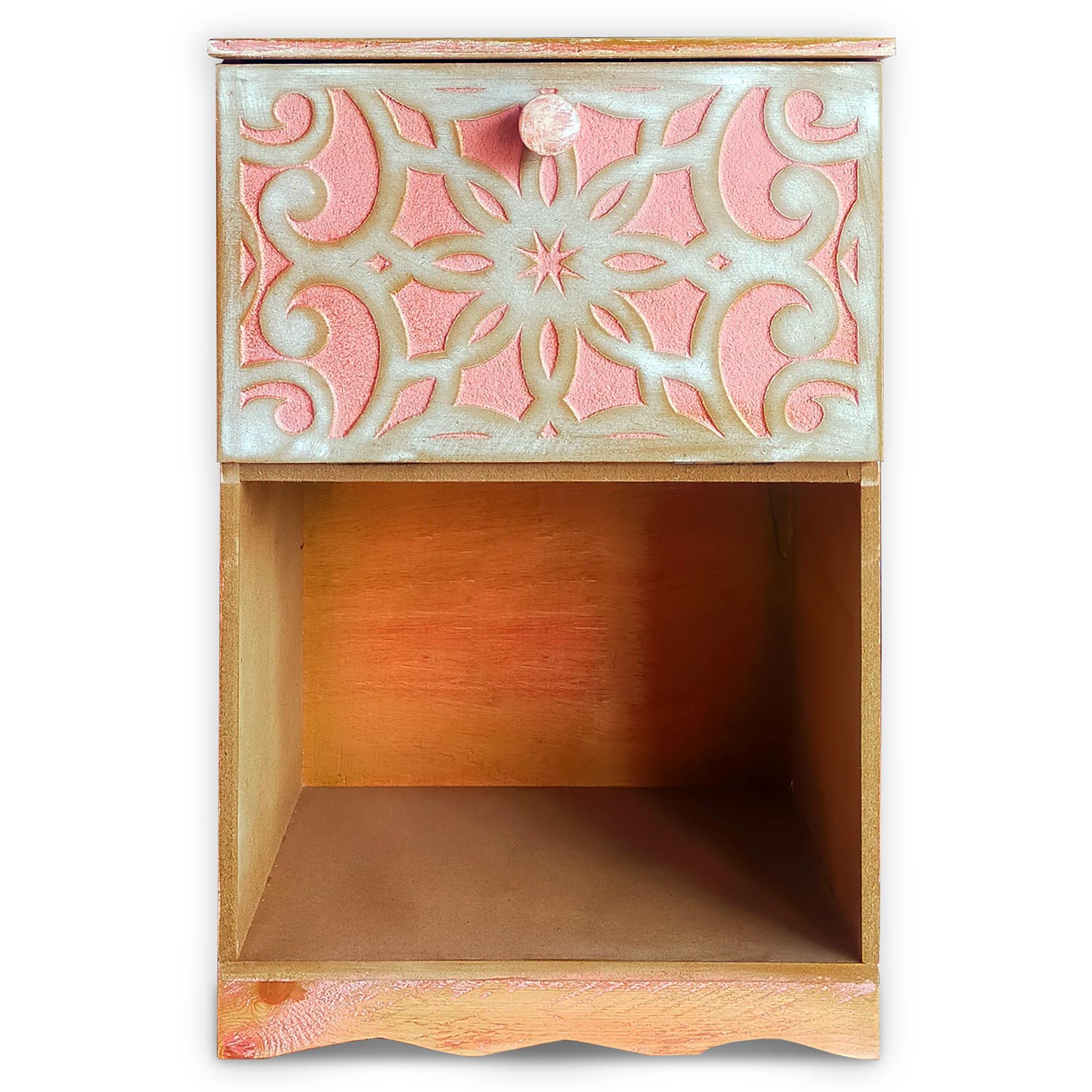 Table de chevet style oriental bois sculpté 1 porte Monbolyto Bois Rose