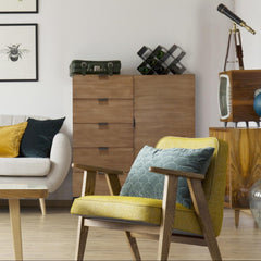 Buffet Haut 5 Tiroirs Et 1 Porte Battante Panara Bois Chêne Clair