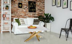 Table basse en verre effet marbre blanc et pieds or Aslel