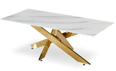 Table basse en verre effet marbre blanc et pieds or Aslel