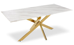Table basse en verre effet marbre blanc et pieds or Aslel