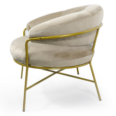 Fauteuil + pouf Nanty Velours Taupe Pieds Or