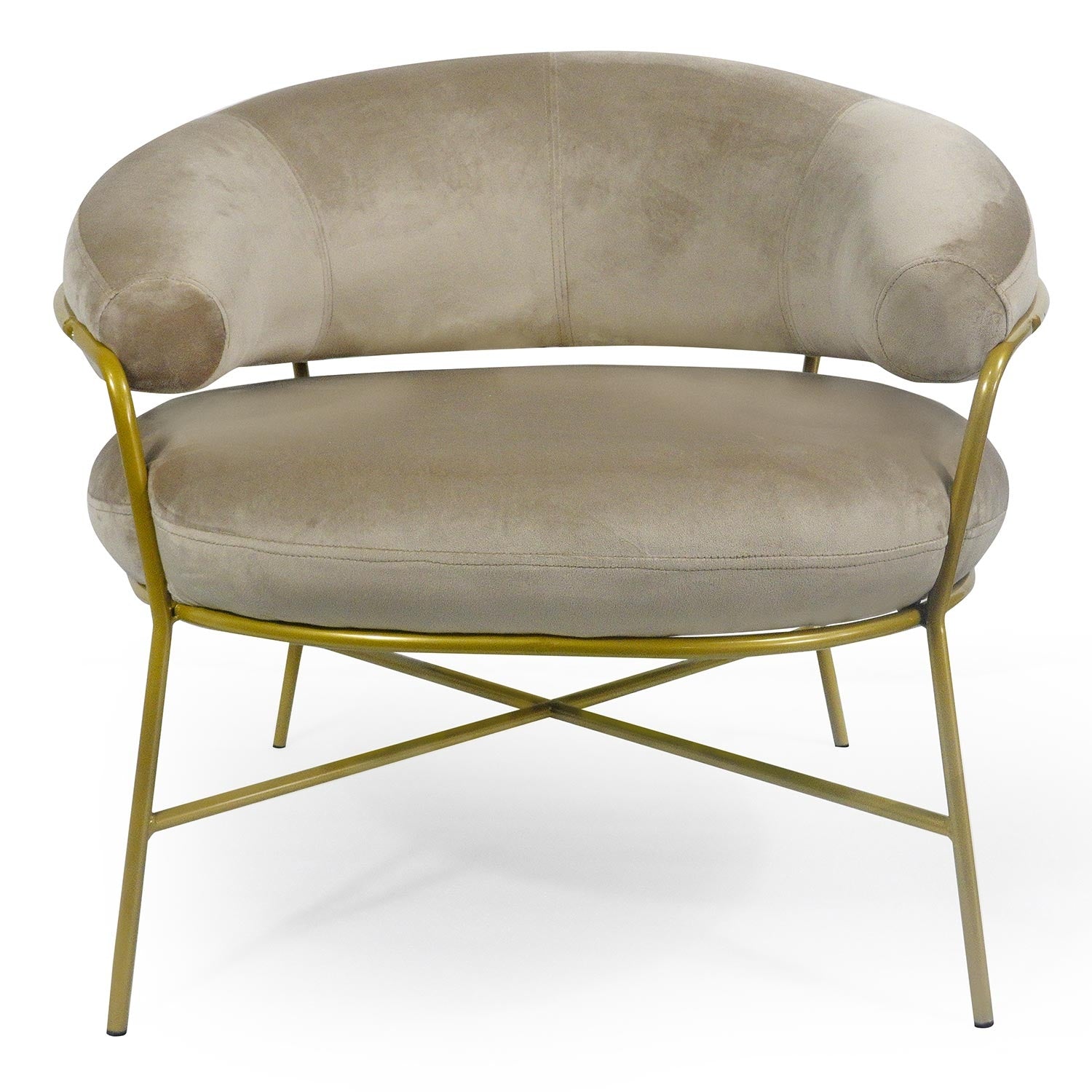 Fauteuil + pouf Nanty Velours Taupe Pieds Or