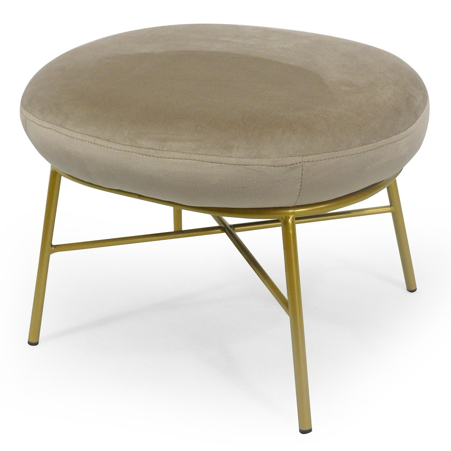 Fauteuil + pouf Nanty Velours Taupe Pieds Or