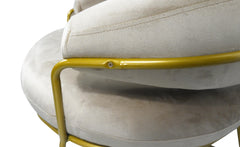 Fauteuil + pouf Nanty Velours Taupe Pieds Or