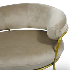 Fauteuil + pouf Nanty Velours Taupe Pieds Or