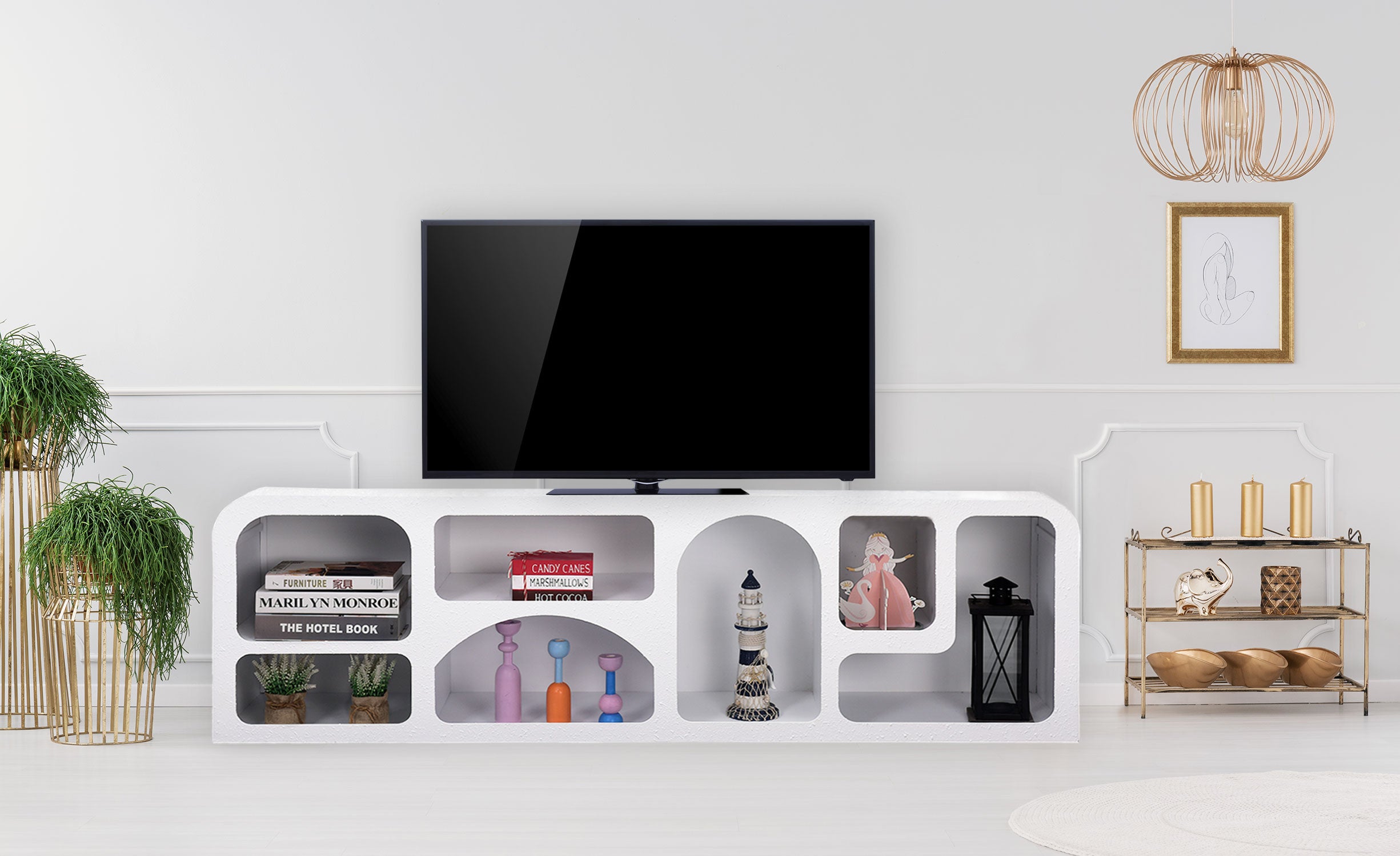 Buffet bas Navalor L160cm design arches style troglodyte Blanc