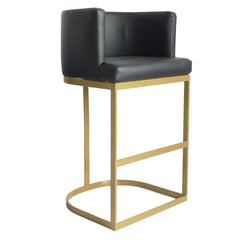 Chaise de bar en simili cuir Awaky noir pieds or