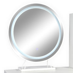 Coiffeuse avec miroir rond lumineux Cezaria 90 cm blanc et or