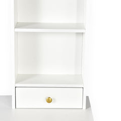 Coiffeuse avec miroir rond lumineux Cezaria 90 cm blanc et or