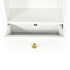 Coiffeuse avec miroir rond lumineux Cezaria 90 cm blanc et or