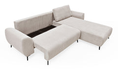 Canapé d'angle convertible Cauline en velours côtelé beige