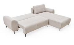 Canapé d'angle convertible Cauline en velours côtelé beige