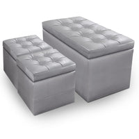 Banc avec coffre et 2 poufs argent