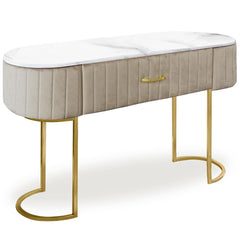 Coiffeuse en velours taupe Awzel avec 1 tiroir