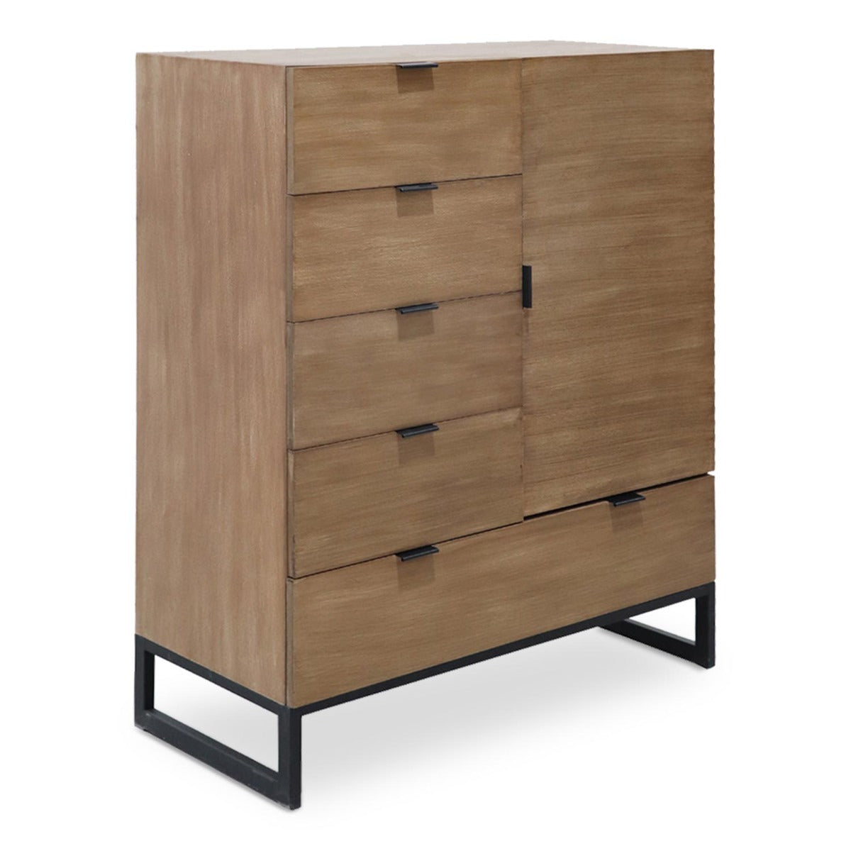 Buffet Haut 5 Tiroirs Et 1 Porte Battante Panara Bois Chêne Clair