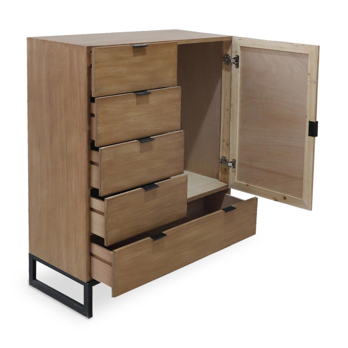 Buffet Haut 5 Tiroirs Et 1 Porte Battante Panara Bois Chêne Clair