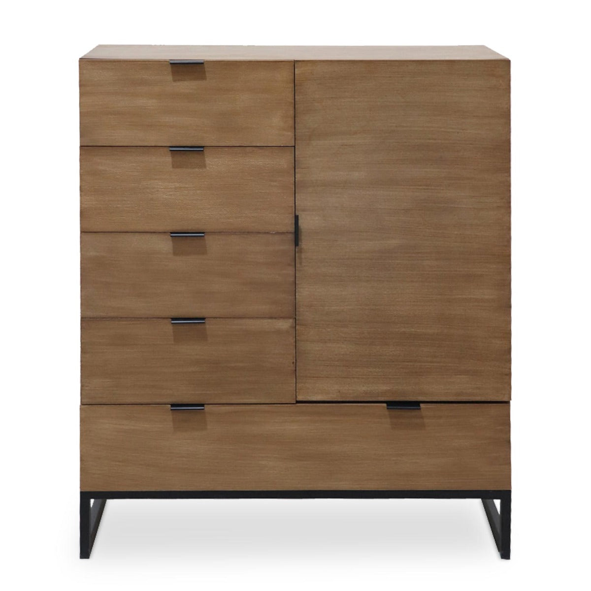 Buffet Haut 5 Tiroirs Et 1 Porte Battante Panara Bois Chêne Clair