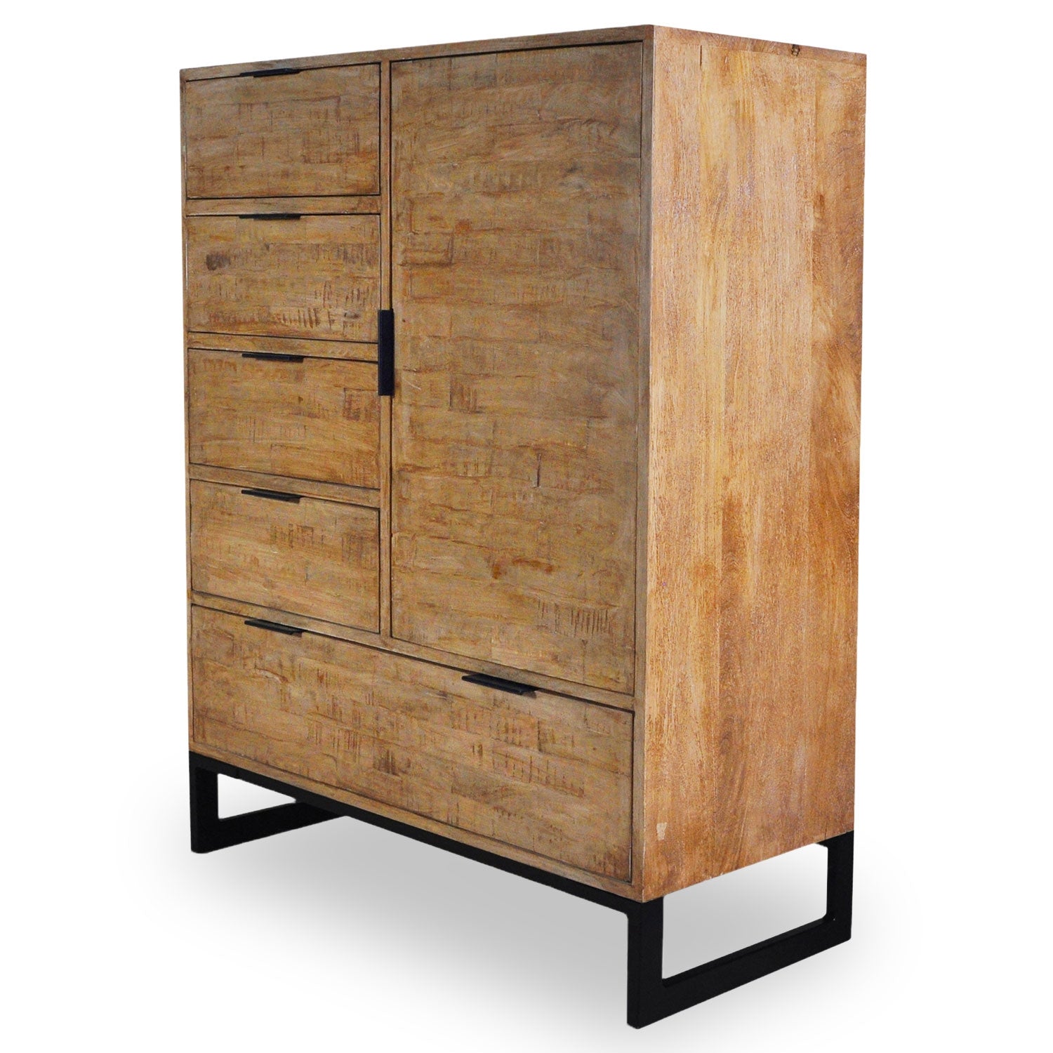 Buffet Haut 5 Tiroirs Et 1 Porte Battante Panara Bois Chêne Clair