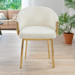 Lot de 6 chaises matelassées Chantil arrondies en métal doré et tissu beige