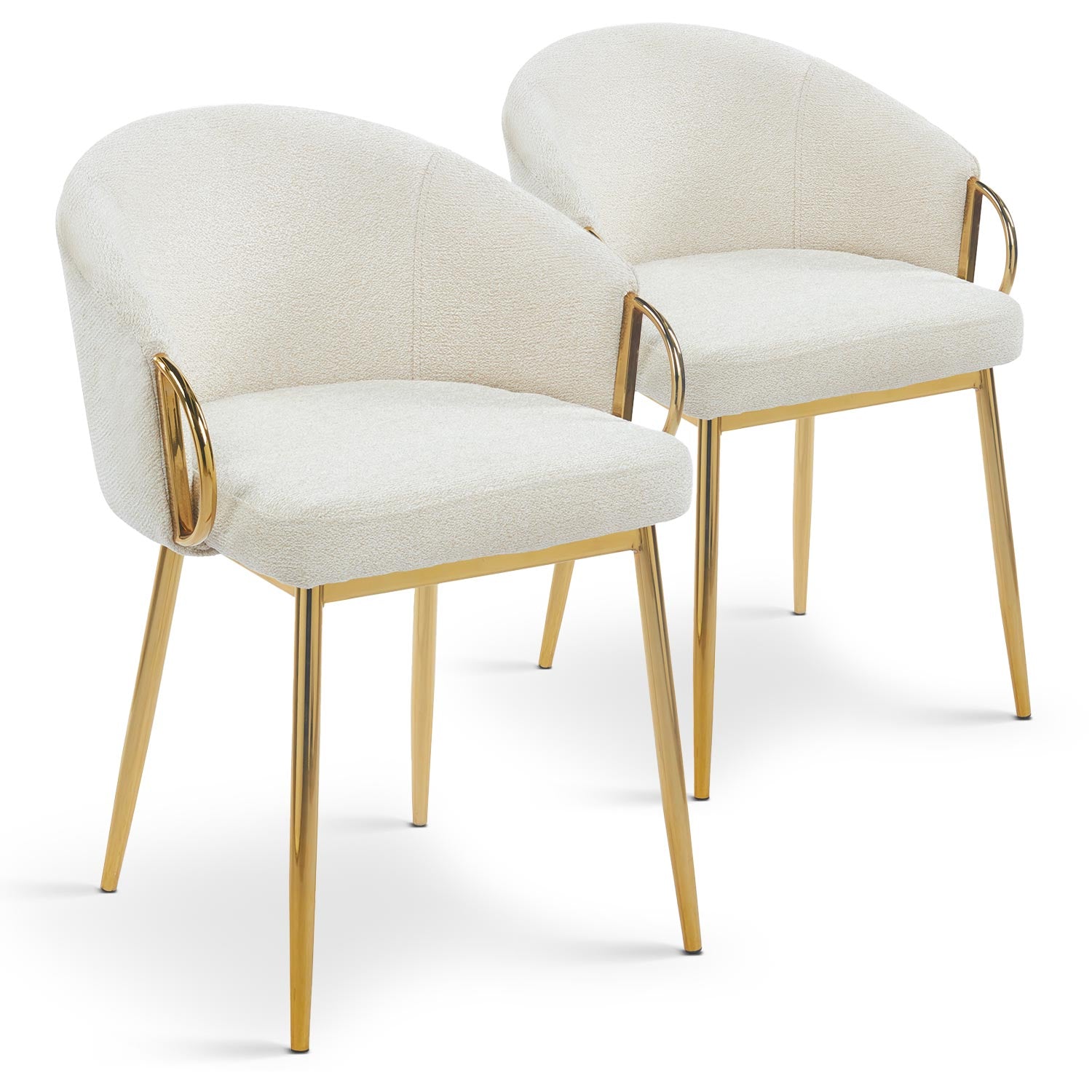 Lot de 2 chaises arrondies et matelassées Patricia Métal doré et Tissu Beige