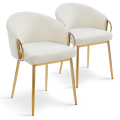 Lot de 2 chaises arrondies et matelassées Patricia Métal doré et Tissu Beige