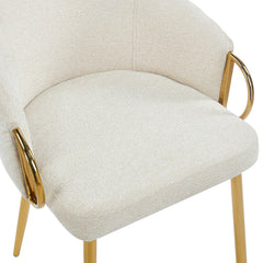 Lot de 2 chaises arrondies et matelassées Patricia Métal doré et Tissu Beige