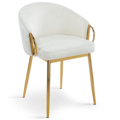 Lot de 2 chaises arrondies et matelassées Patricia Métal doré et Velours Crème