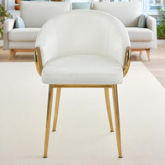 Lot de 2 chaises Chantil arrondies et matelassées métal doré velours crème