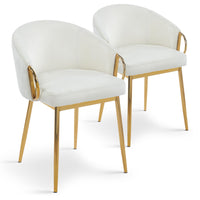 Lot de 2 chaises en métal doré et velours crème