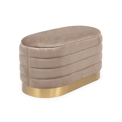 Banquette-coffre matelassée avec base dorée Ceryne velours taupe