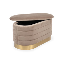 Banquette-coffre matelassée avec base dorée Ceryne velours taupe