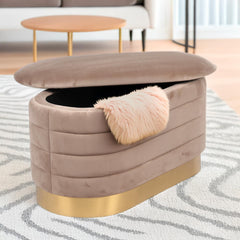 Banquette-coffre moderne matelassée avec base dorée Philae Velours Taupe