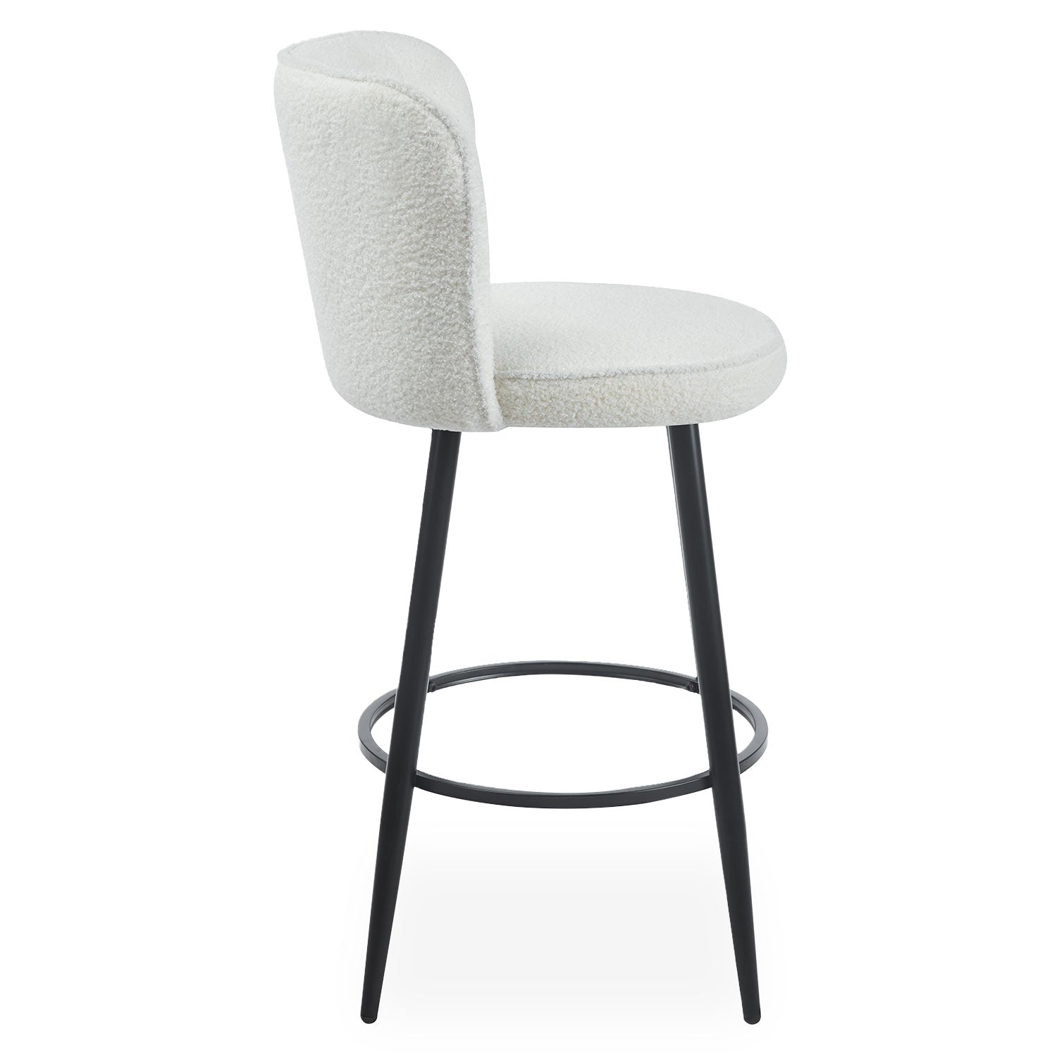 Lot de 2 chaises de bar au dossier incurvé Philippa Tissu bouclette Crème