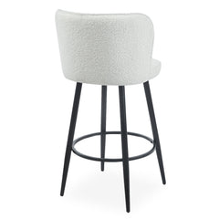 Lot de 2 chaises de bar au dossier incurvé Philippa Tissu bouclette Crème