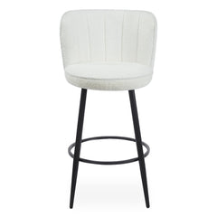 Lot de 2 chaises de bar au dossier incurvé Philippa Tissu bouclette Crème