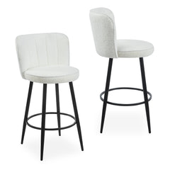 Lot de 2 chaises de bar au dossier incurvé Philippa Tissu bouclette Crème