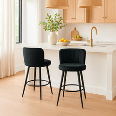 Lot de 2 chaises de bar Colnan dossier incurvé velours noir