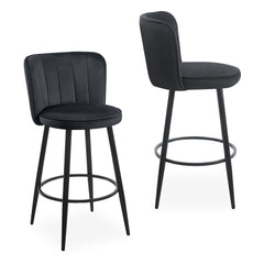 Lot de 2 chaises de bar Colnan dossier incurvé velours noir