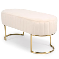 Banquette matelassée Celzas en velours beige avec pieds en métal doré