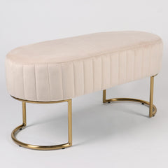 Banquette matelassée Celzas en velours beige avec pieds en métal doré