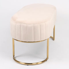 Banquette matelassée Celzas en velours beige avec pieds en métal doré